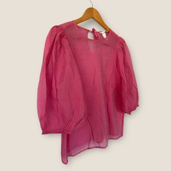 H&M Pink Sheer Bell Sleeve Top Medium - Picture 3 of 9